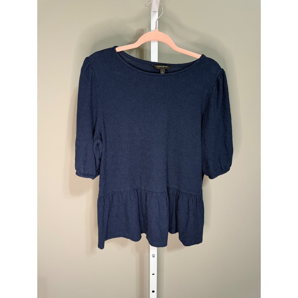 Banana Republic Blue Peplum‎ Blouse Soft Minimal Modern Chic L Workwear